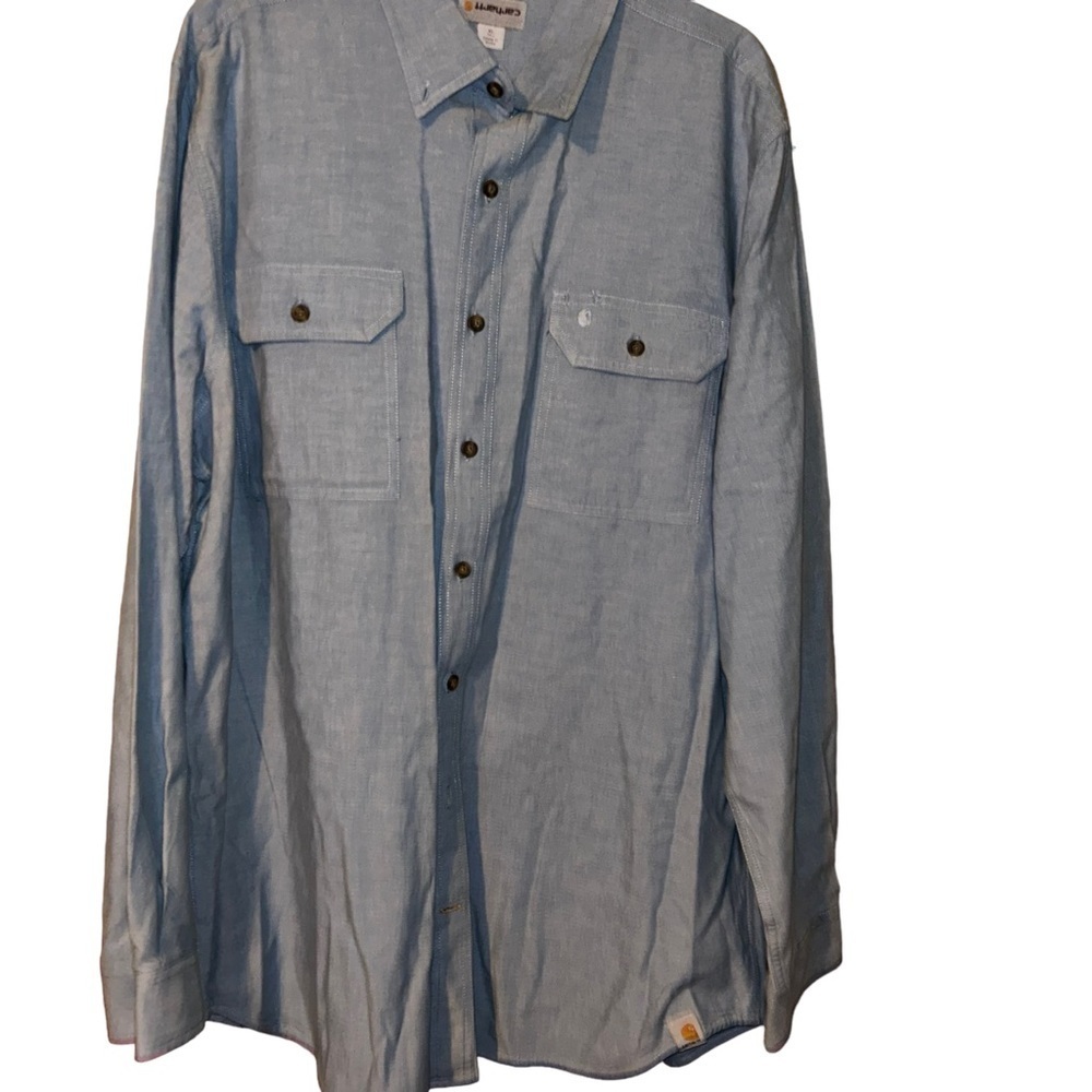 Men Carhartt relaxed fit button down long sleeve shirt top XL tall blue